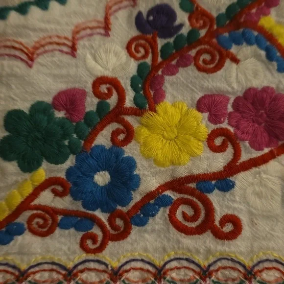 White Embroidered Peasant Top with Multicolor Floral Accents - Picture 3 of 4